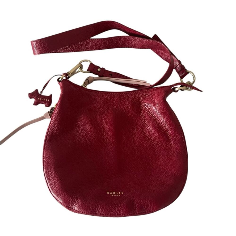 Radley London Red Leather Dog Crossbody Zip Extender Hobo Shoulder Handbag.